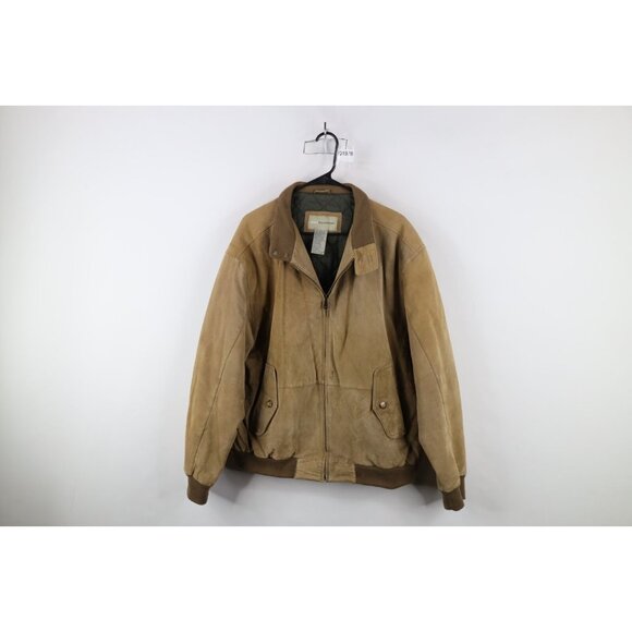 Vintage 90s Streetwear Mens Large Quilted Suede Leather Cafe Racer Bomber Jacket